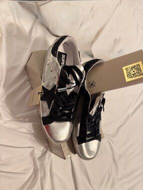 Golden Goose Silver & Black Glitter Star Sneakers
